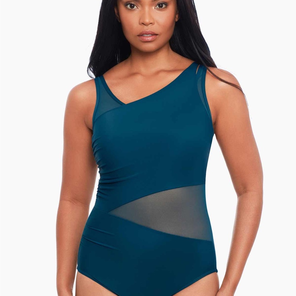 Miraclesuit Green and Blue One Piece Swimsuit Asymmetrical Design